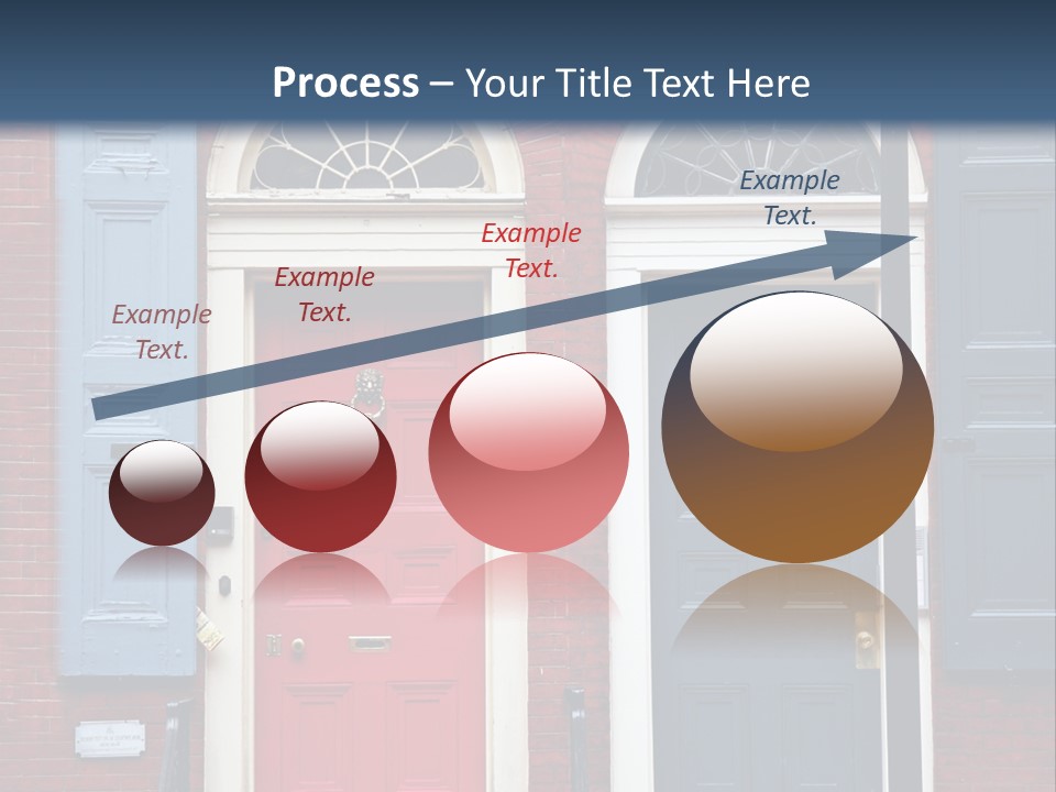 A Red Brick Building With Blue Shutters And A Red Door PowerPoint Template