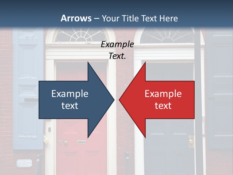 A Red Brick Building With Blue Shutters And A Red Door PowerPoint Template