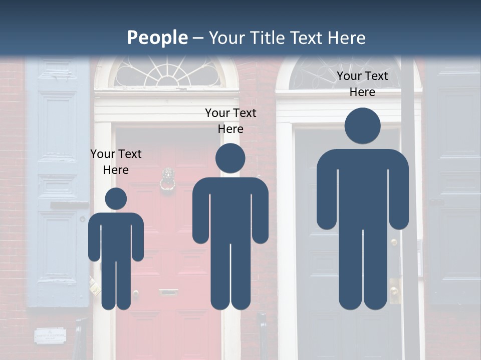 A Red Brick Building With Blue Shutters And A Red Door PowerPoint Template