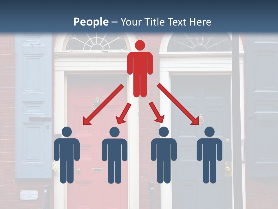 A Red Brick Building With Blue Shutters And A Red Door PowerPoint Template