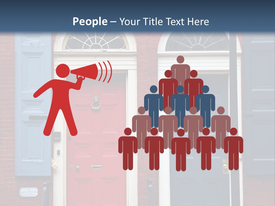 A Red Brick Building With Blue Shutters And A Red Door PowerPoint Template