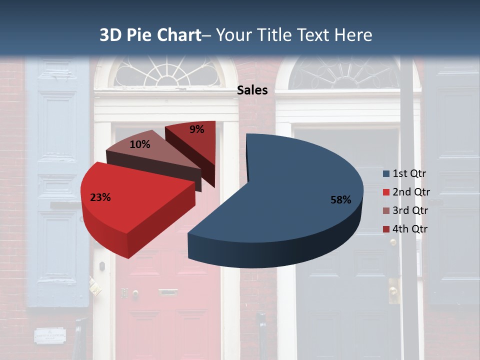 A Red Brick Building With Blue Shutters And A Red Door PowerPoint Template