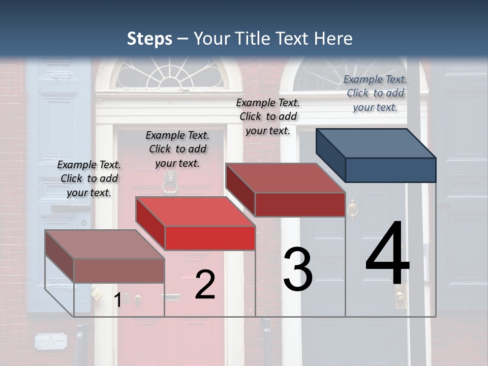 A Red Brick Building With Blue Shutters And A Red Door PowerPoint Template