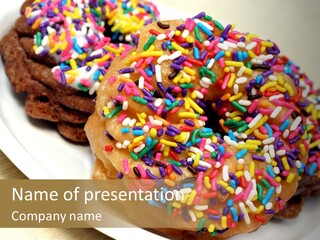 Festive Donuts With Rainbow Sprinkles. PowerPoint Template