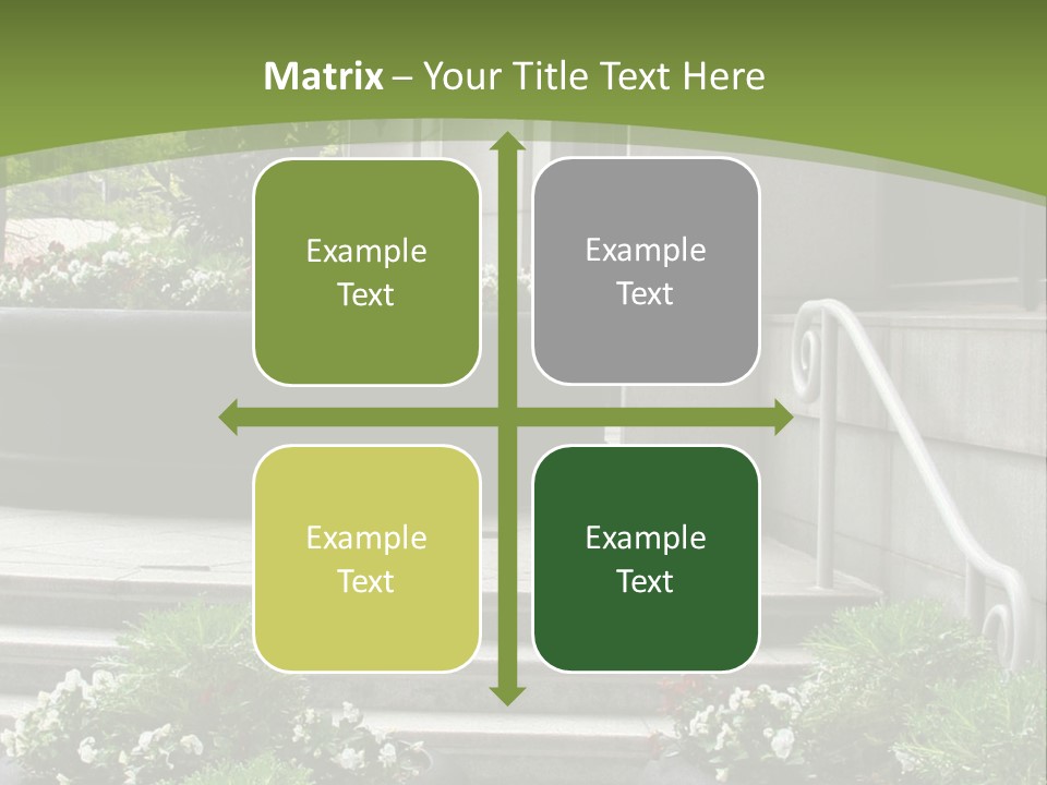 A Green And White Presentation With Steps And A Planter PowerPoint Template