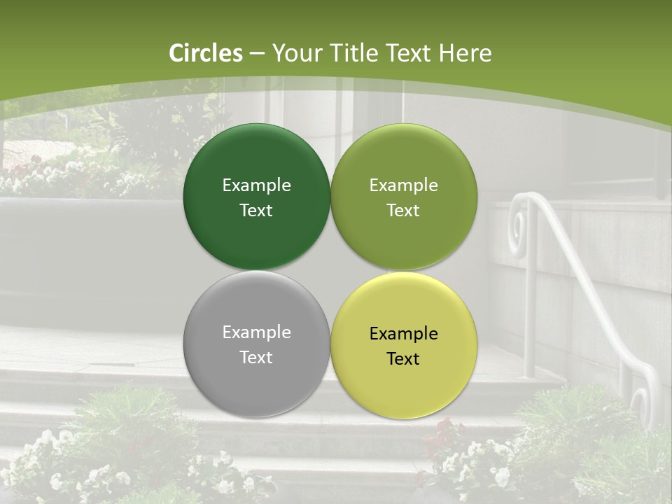 A Green And White Presentation With Steps And A Planter PowerPoint Template