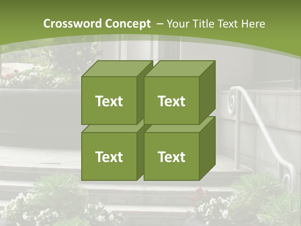 A Green And White Presentation With Steps And A Planter PowerPoint Template