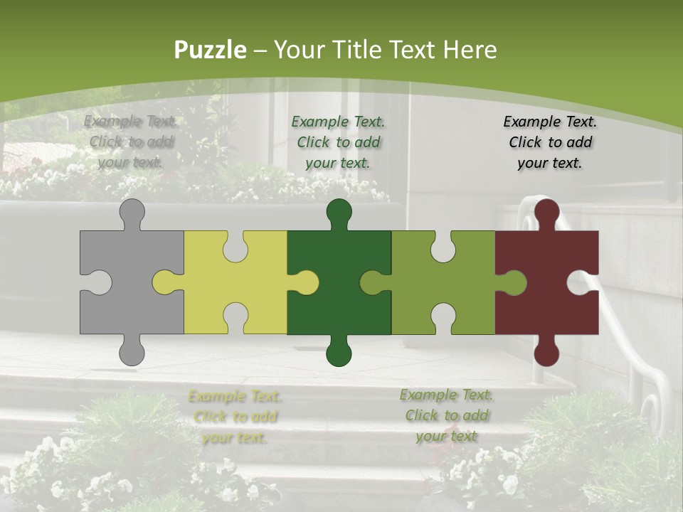 A Green And White Presentation With Steps And A Planter PowerPoint Template