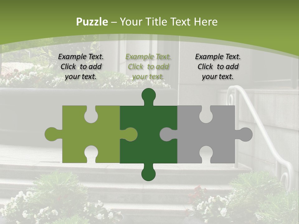 A Green And White Presentation With Steps And A Planter PowerPoint Template