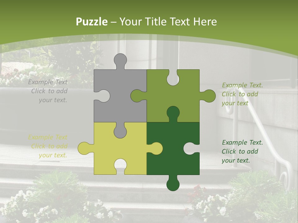 A Green And White Presentation With Steps And A Planter PowerPoint Template