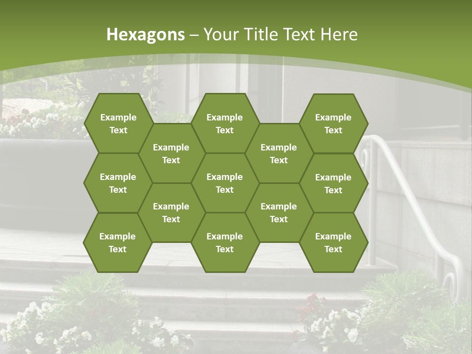 A Green And White Presentation With Steps And A Planter PowerPoint Template