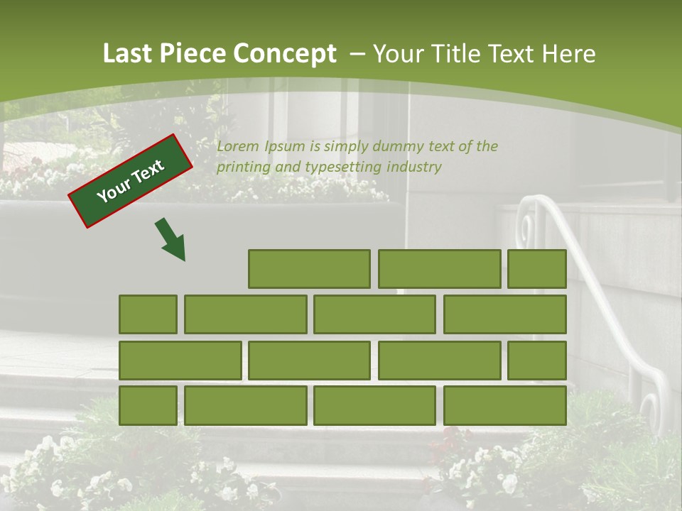 A Green And White Presentation With Steps And A Planter PowerPoint Template