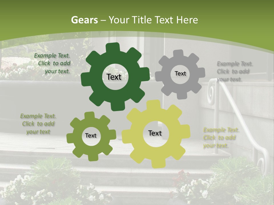 A Green And White Presentation With Steps And A Planter PowerPoint Template