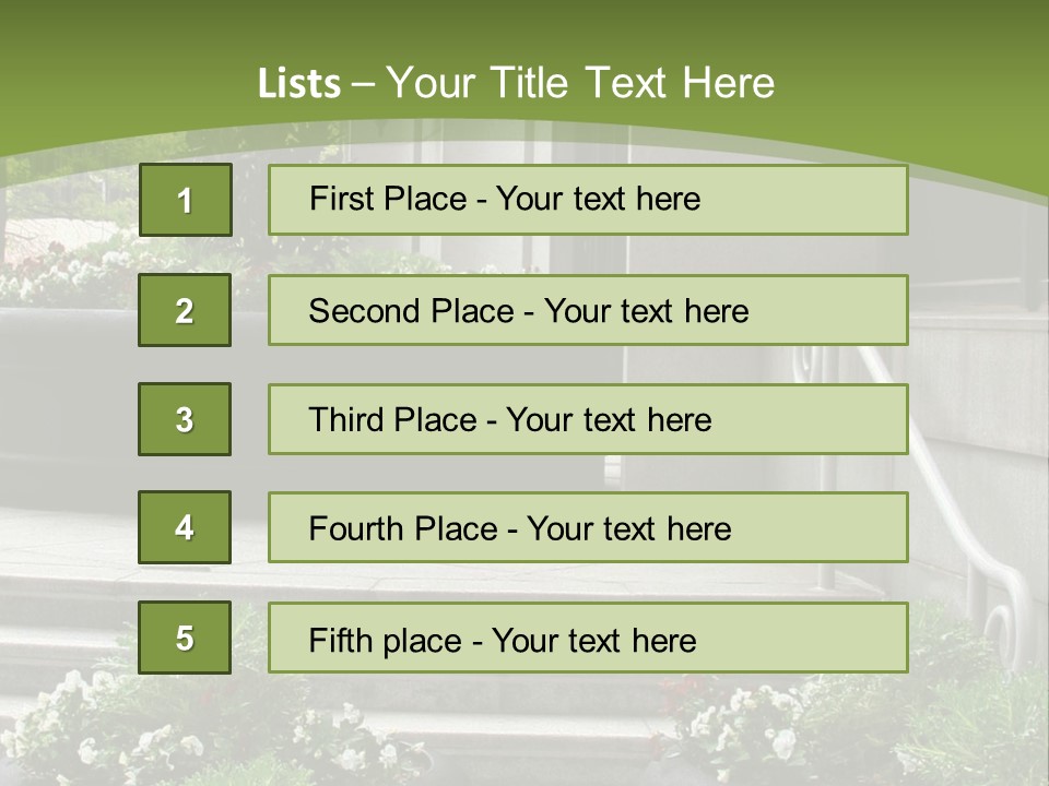 A Green And White Presentation With Steps And A Planter PowerPoint Template
