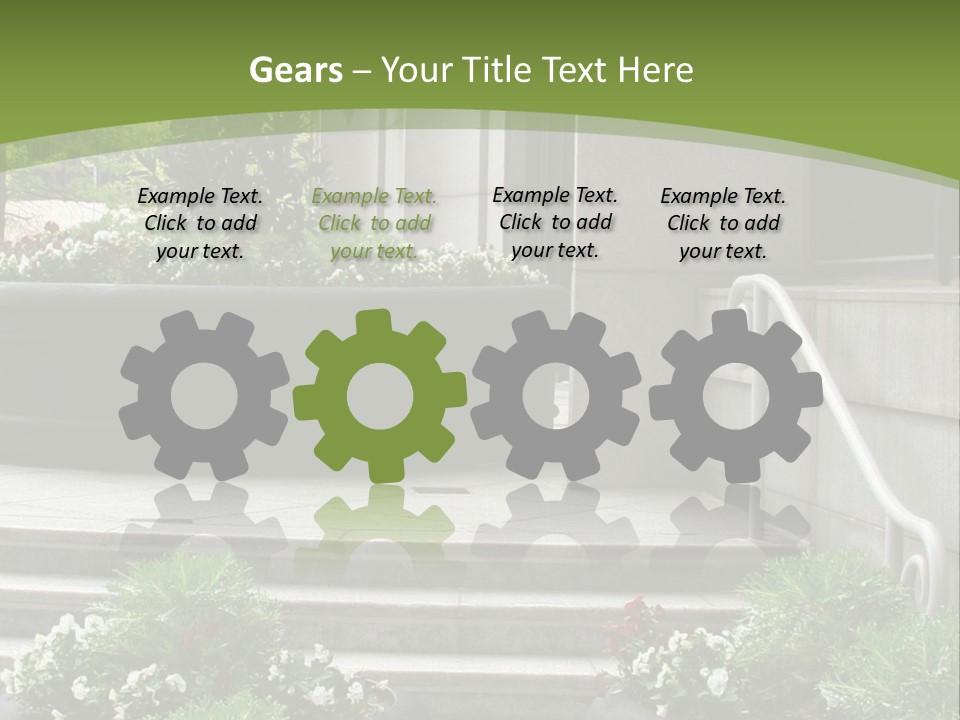A Green And White Presentation With Steps And A Planter PowerPoint Template