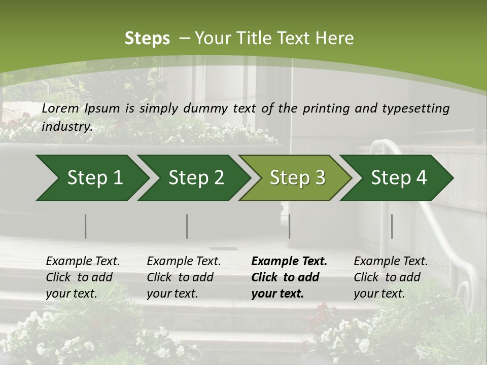 A Green And White Presentation With Steps And A Planter PowerPoint Template