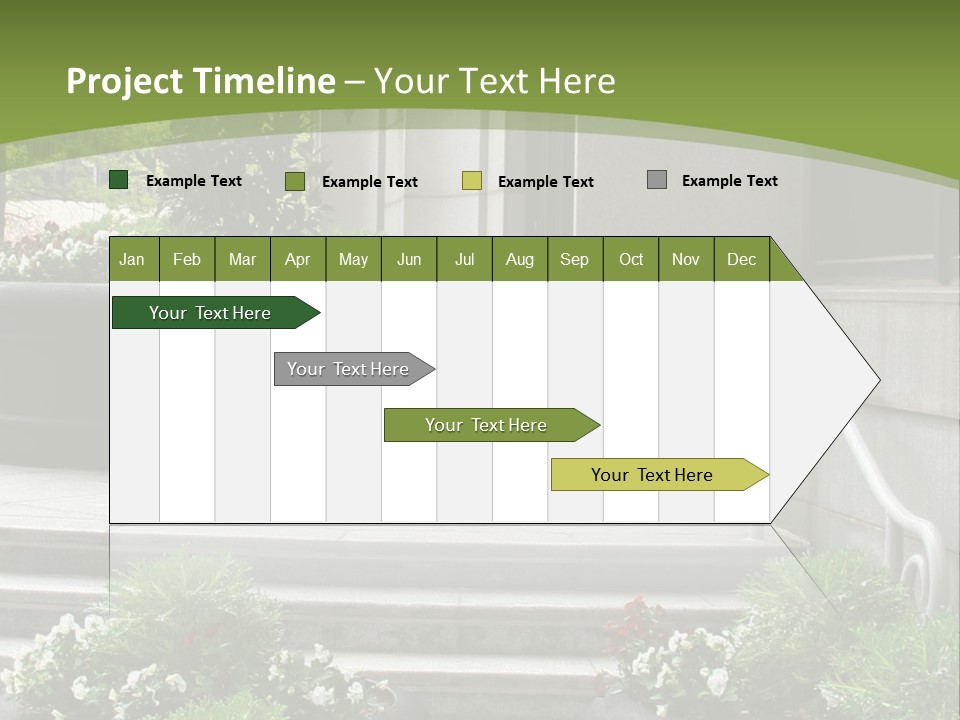 A Green And White Presentation With Steps And A Planter PowerPoint Template