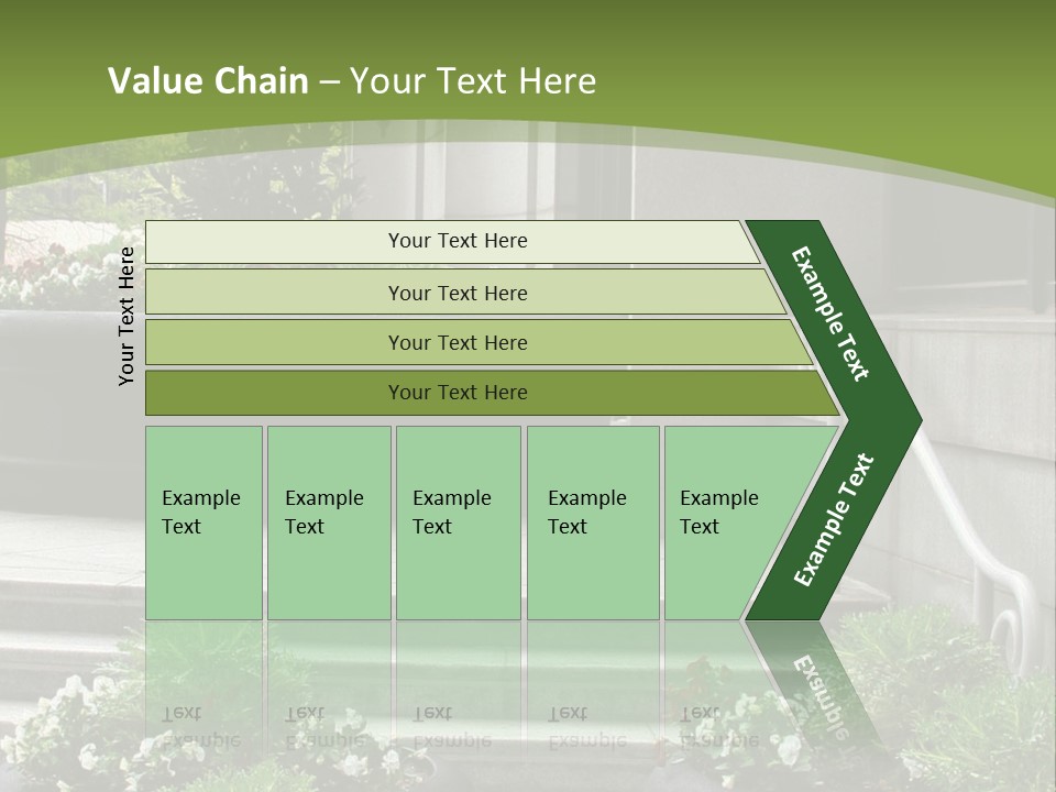 A Green And White Presentation With Steps And A Planter PowerPoint Template