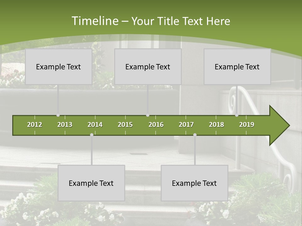 A Green And White Presentation With Steps And A Planter PowerPoint Template