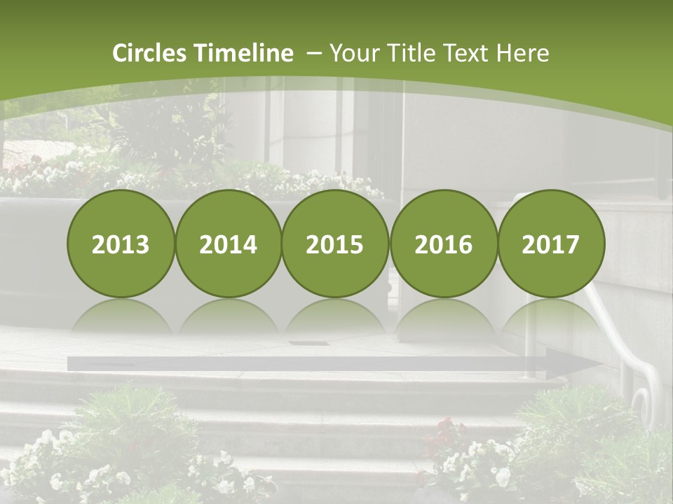 A Green And White Presentation With Steps And A Planter PowerPoint Template