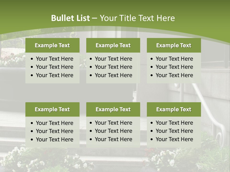 A Green And White Presentation With Steps And A Planter PowerPoint Template