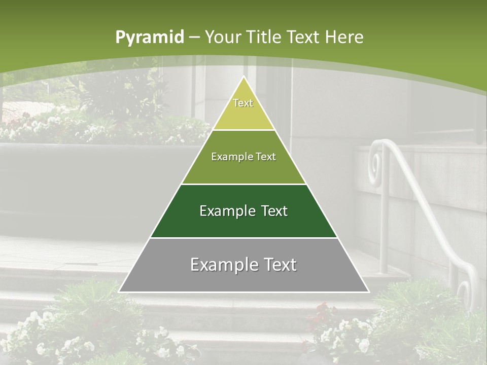 A Green And White Presentation With Steps And A Planter PowerPoint Template