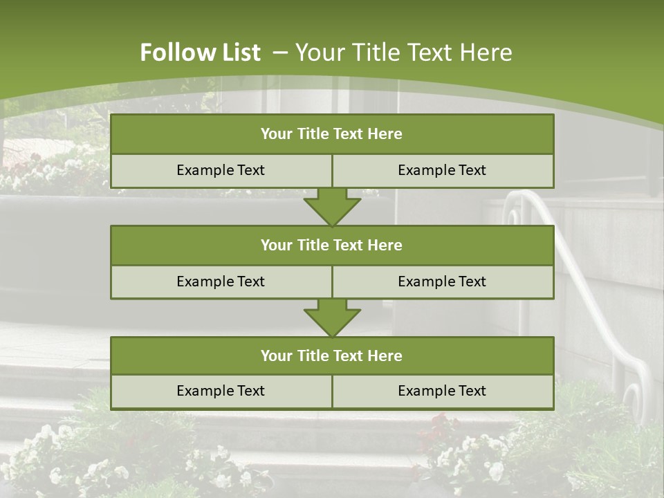 A Green And White Presentation With Steps And A Planter PowerPoint Template
