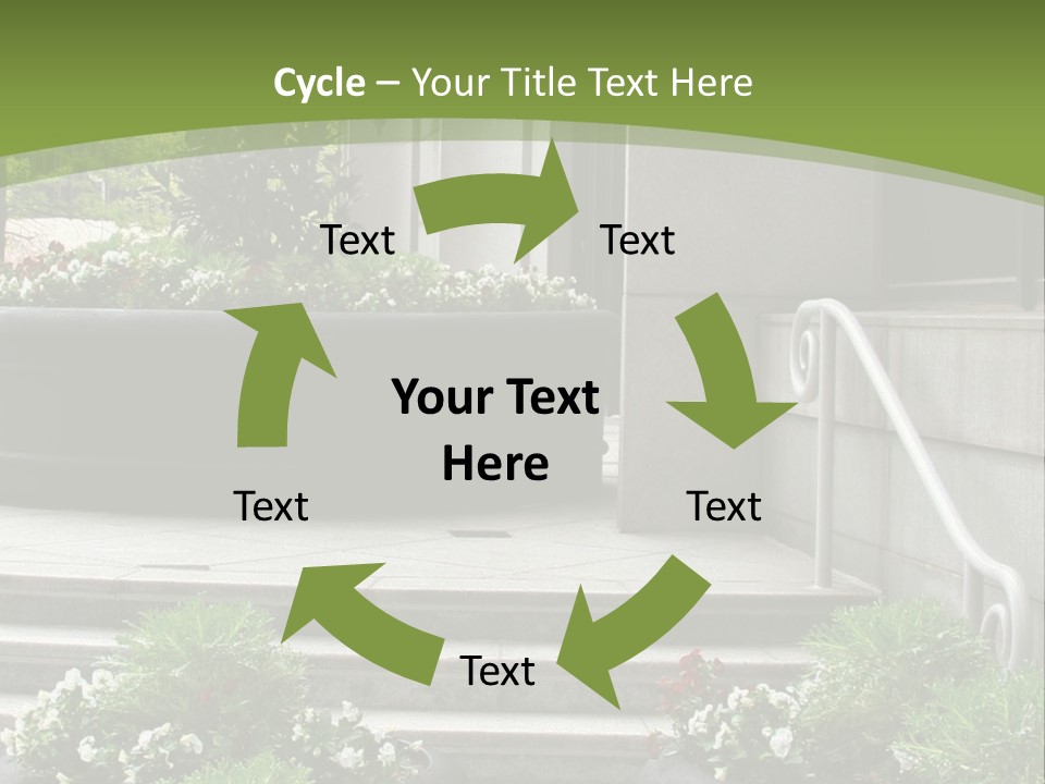A Green And White Presentation With Steps And A Planter PowerPoint Template