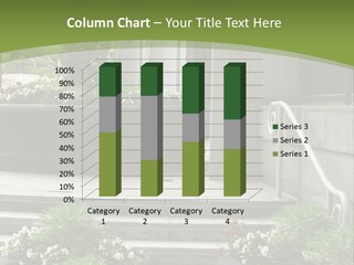 A Green And White Presentation With Steps And A Planter PowerPoint Template