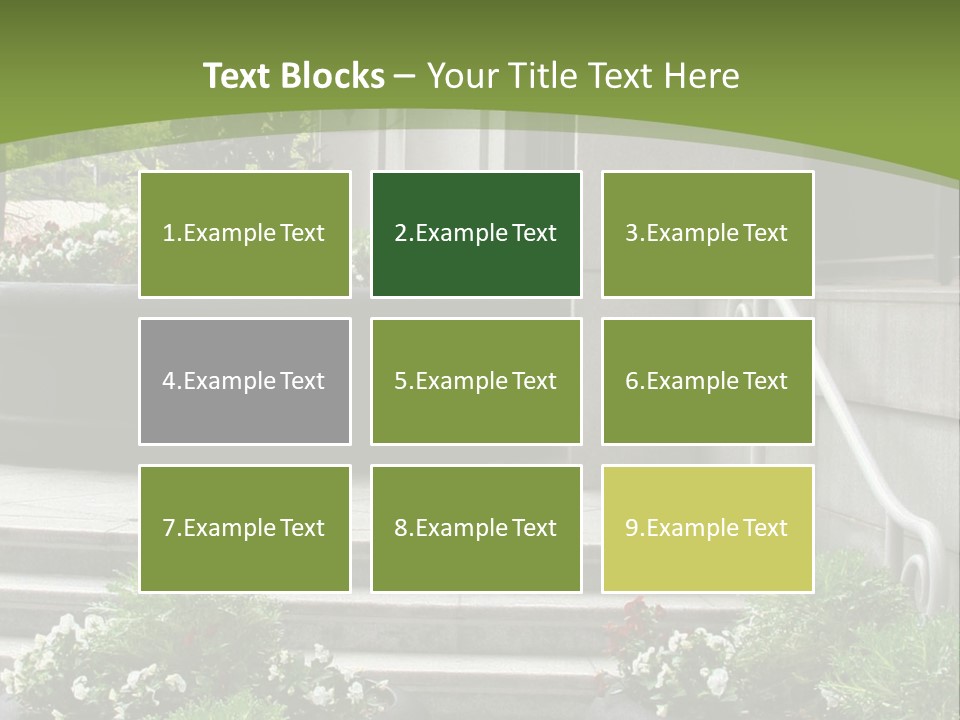 A Green And White Presentation With Steps And A Planter PowerPoint Template