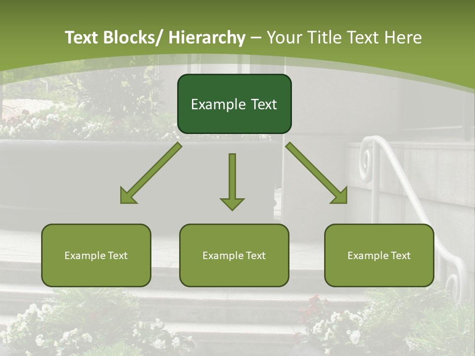 A Green And White Presentation With Steps And A Planter PowerPoint Template