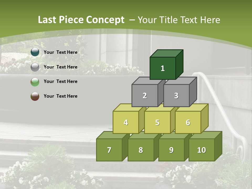 A Green And White Presentation With Steps And A Planter PowerPoint Template