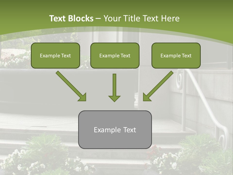 A Green And White Presentation With Steps And A Planter PowerPoint Template
