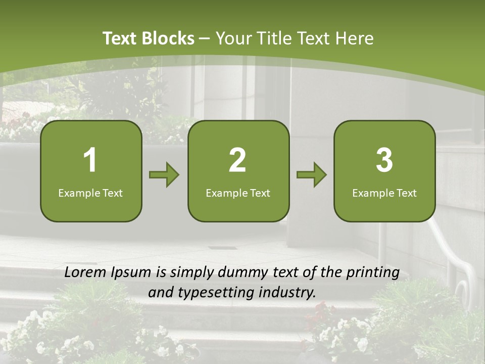 A Green And White Presentation With Steps And A Planter PowerPoint Template