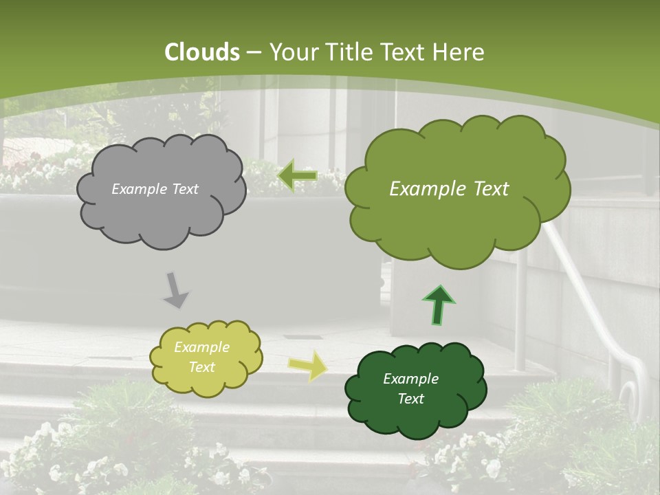 A Green And White Presentation With Steps And A Planter PowerPoint Template