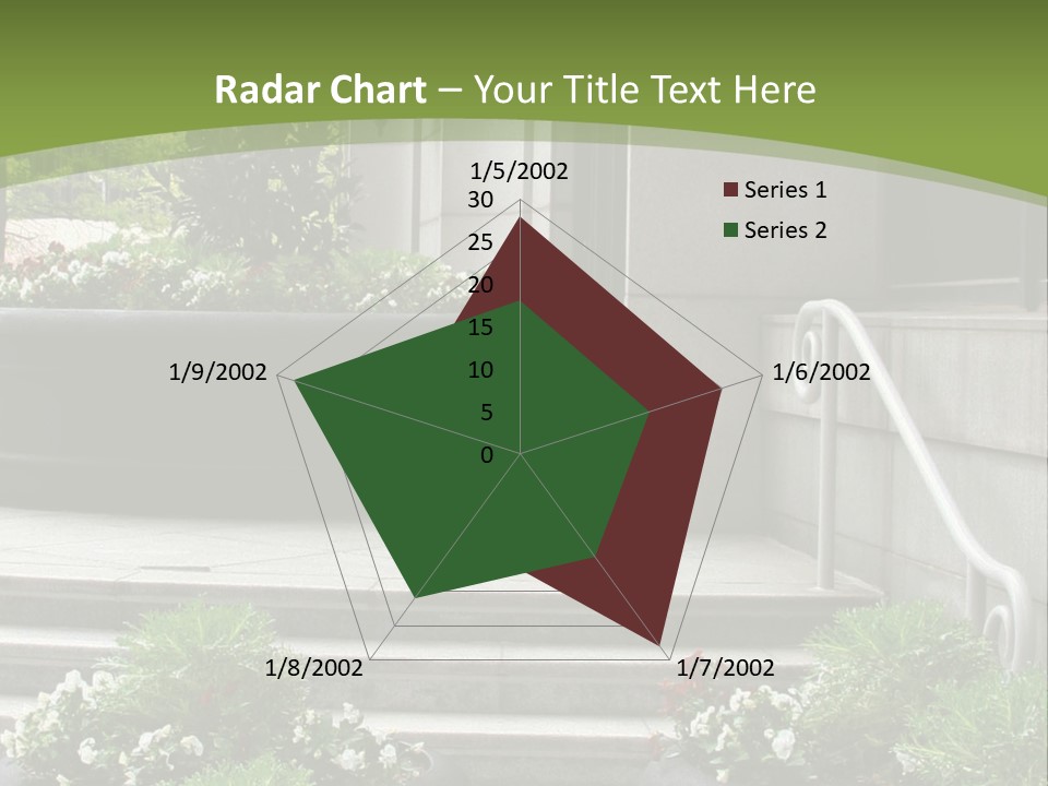 A Green And White Presentation With Steps And A Planter PowerPoint Template