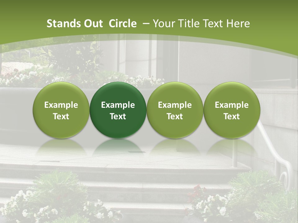A Green And White Presentation With Steps And A Planter PowerPoint Template