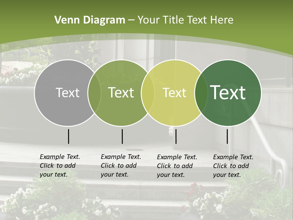 A Green And White Presentation With Steps And A Planter PowerPoint Template