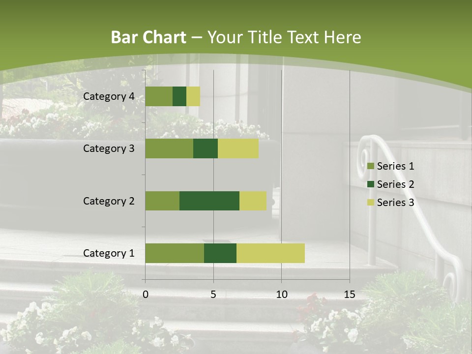 A Green And White Presentation With Steps And A Planter PowerPoint Template