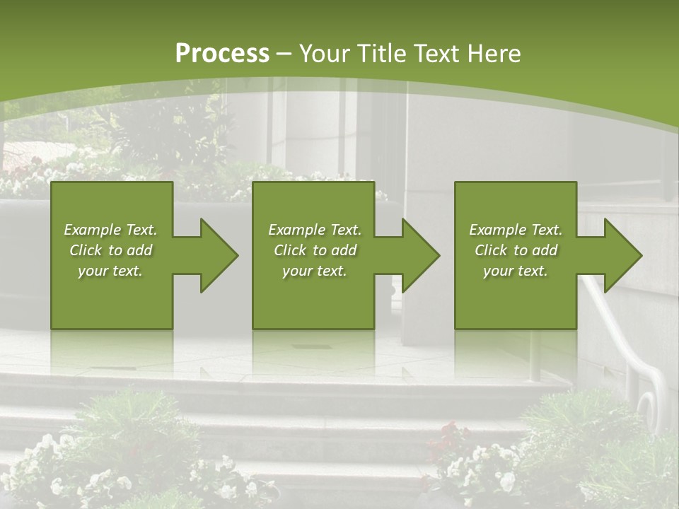 A Green And White Presentation With Steps And A Planter PowerPoint Template