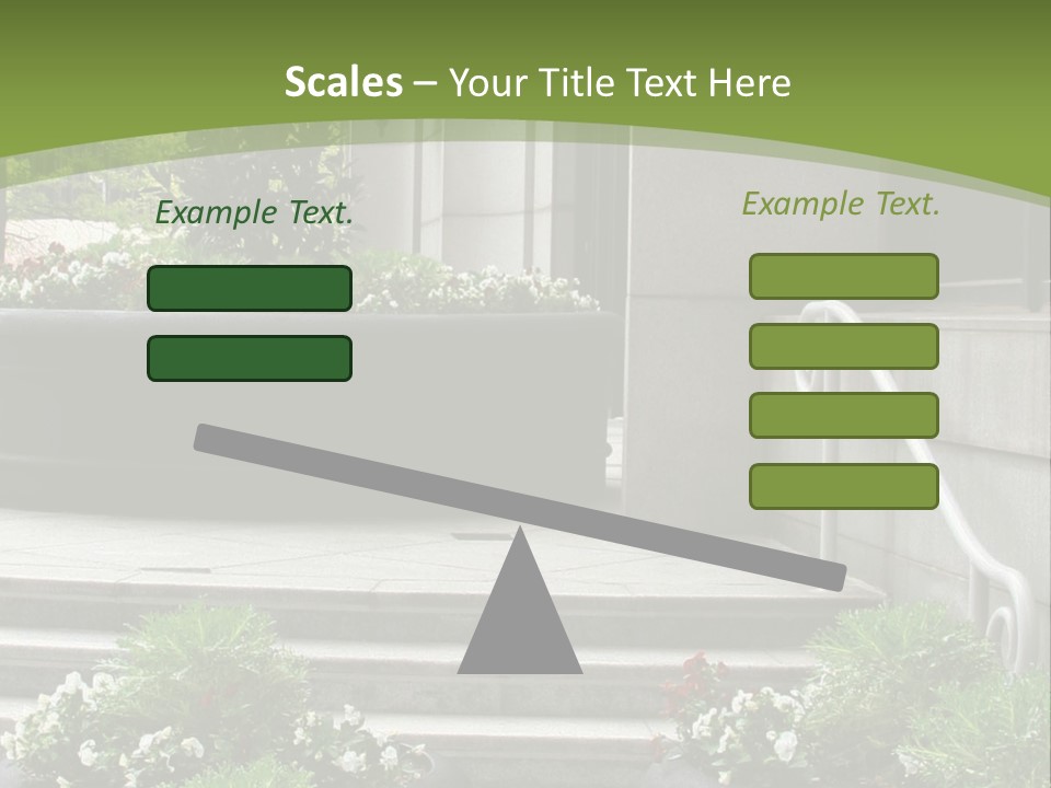 A Green And White Presentation With Steps And A Planter PowerPoint Template