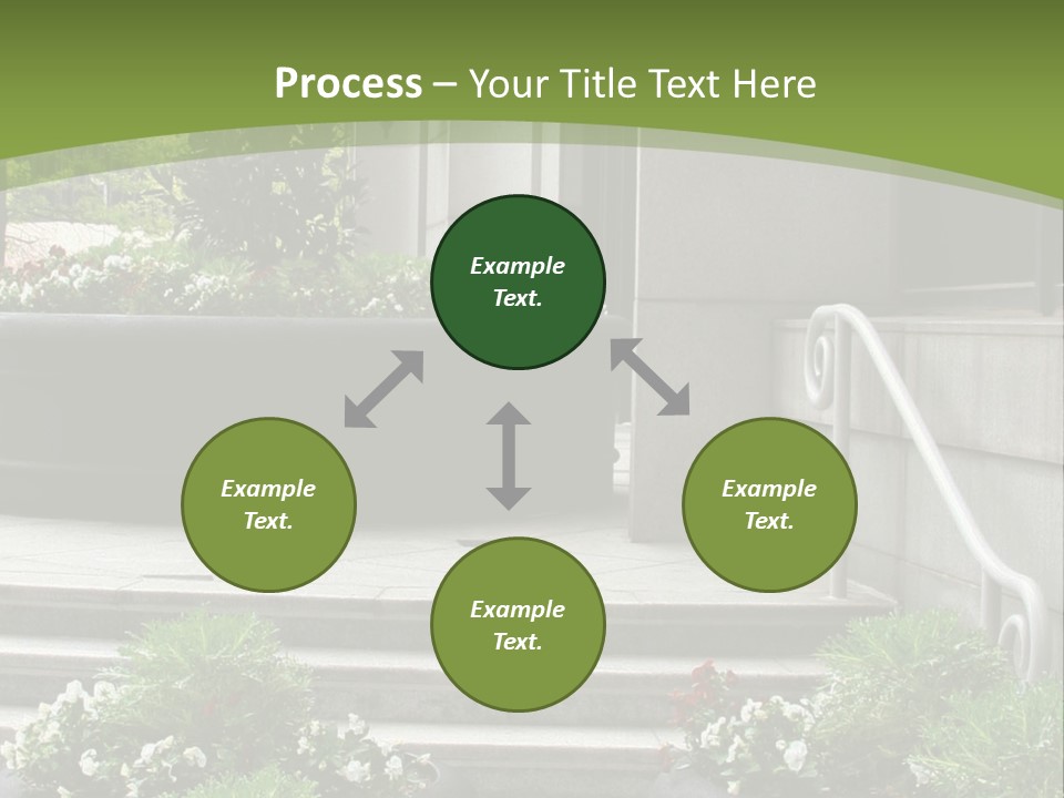 A Green And White Presentation With Steps And A Planter PowerPoint Template