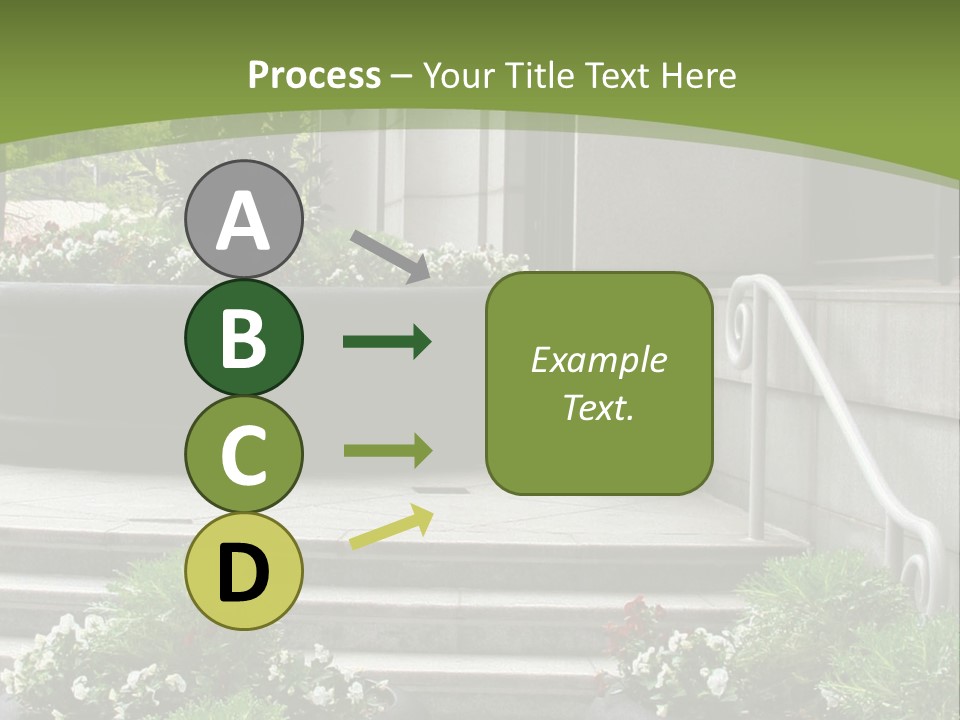 A Green And White Presentation With Steps And A Planter PowerPoint Template