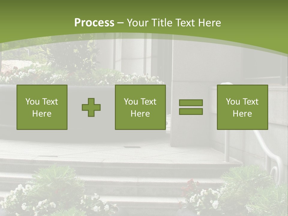 A Green And White Presentation With Steps And A Planter PowerPoint Template