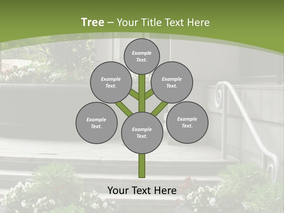 A Green And White Presentation With Steps And A Planter PowerPoint Template
