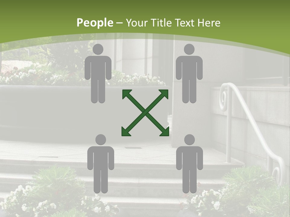 A Green And White Presentation With Steps And A Planter PowerPoint Template