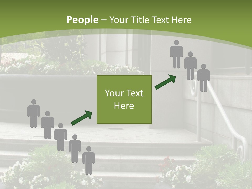 A Green And White Presentation With Steps And A Planter PowerPoint Template