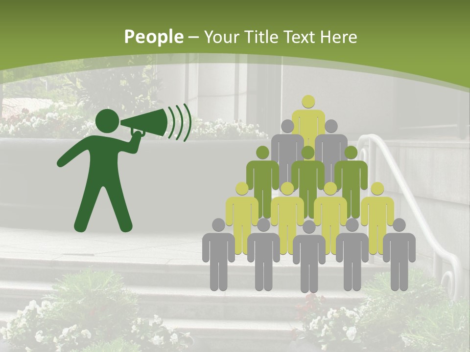 A Green And White Presentation With Steps And A Planter PowerPoint Template