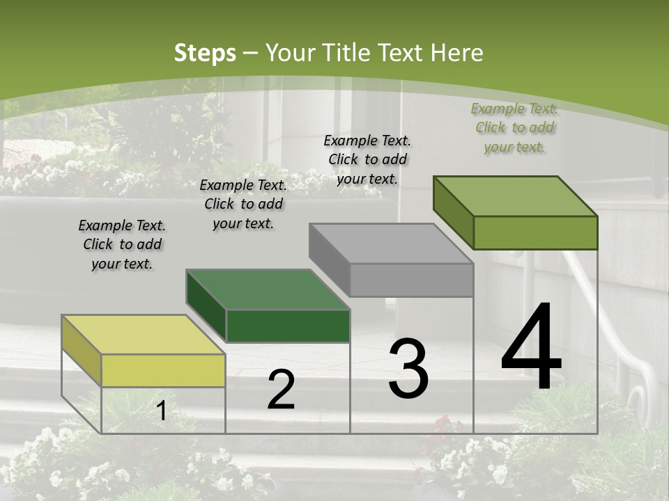 A Green And White Presentation With Steps And A Planter PowerPoint Template