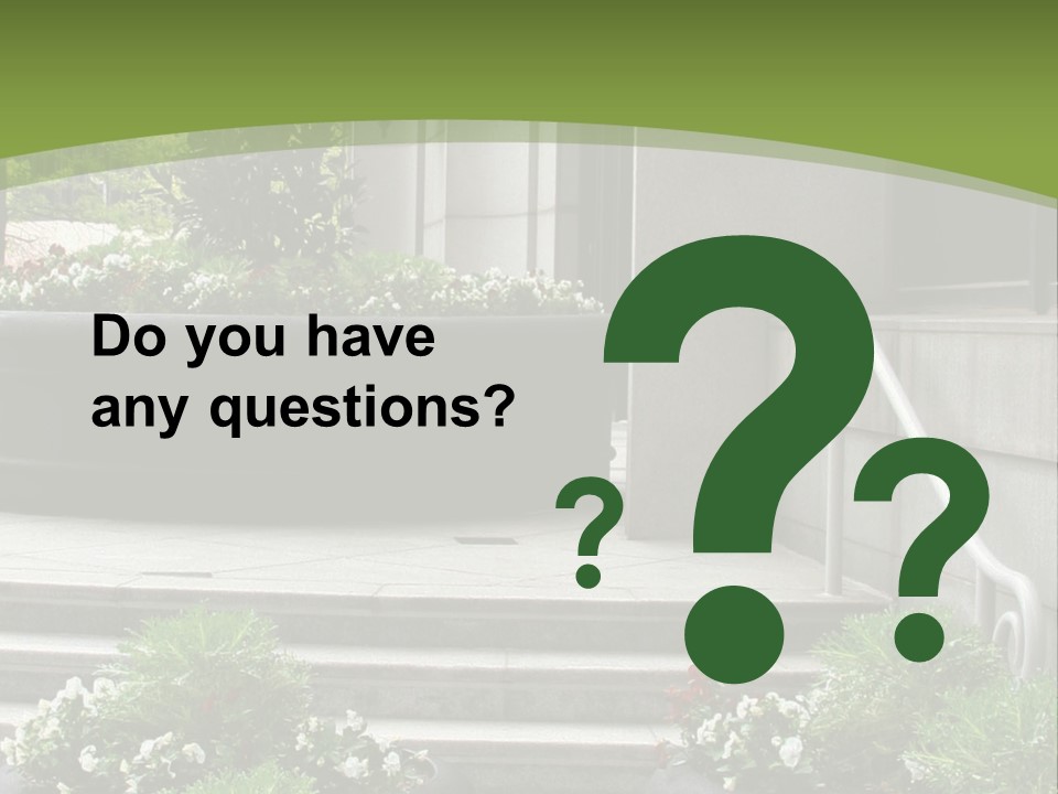 A Green And White Presentation With Steps And A Planter PowerPoint Template